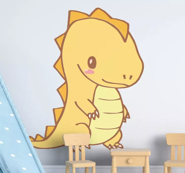 Cute orange dinosaur smiling wall sticker - TenStickers
