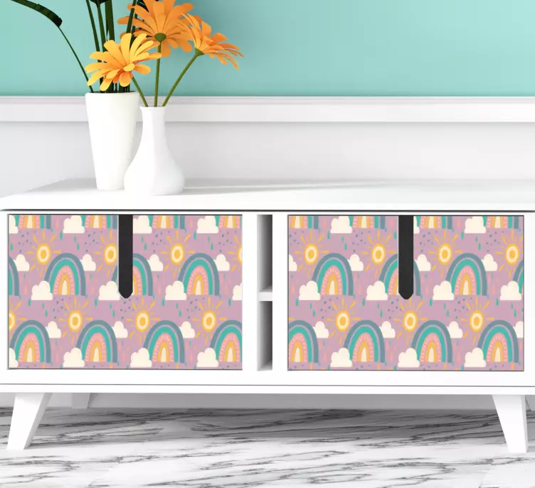 Pattern with sun and rainbow  furniture sticker - TenStickers