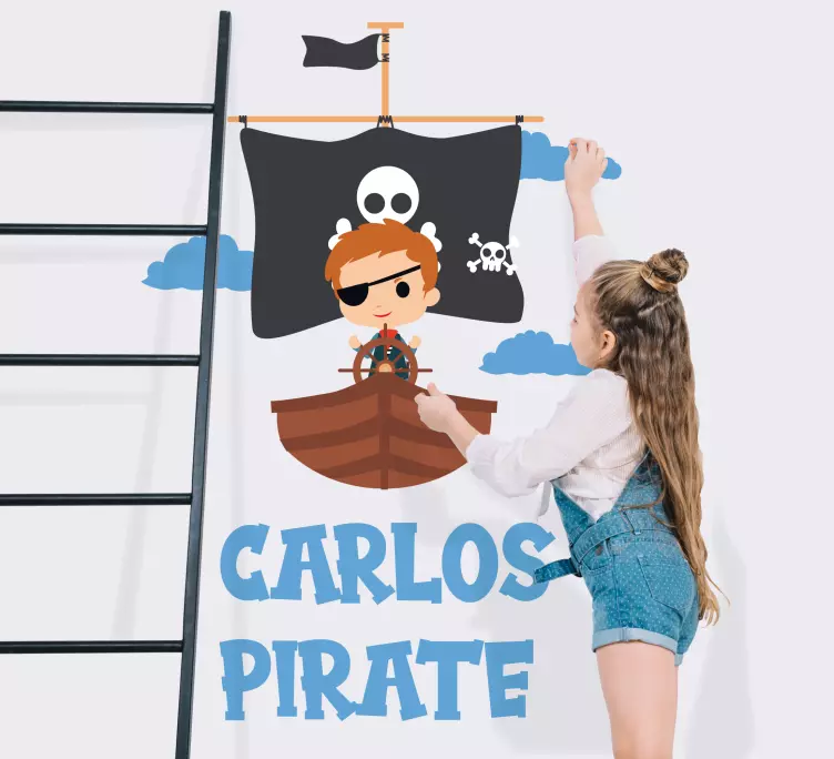 Cute pirate illustration with boat kids decal - TenStickers