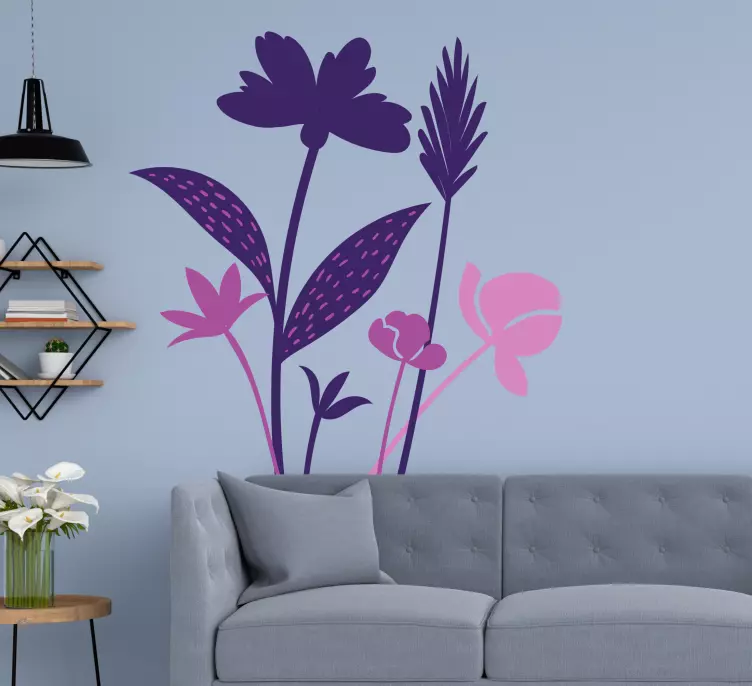 Cute purple flowers sticker for living room - TenStickers