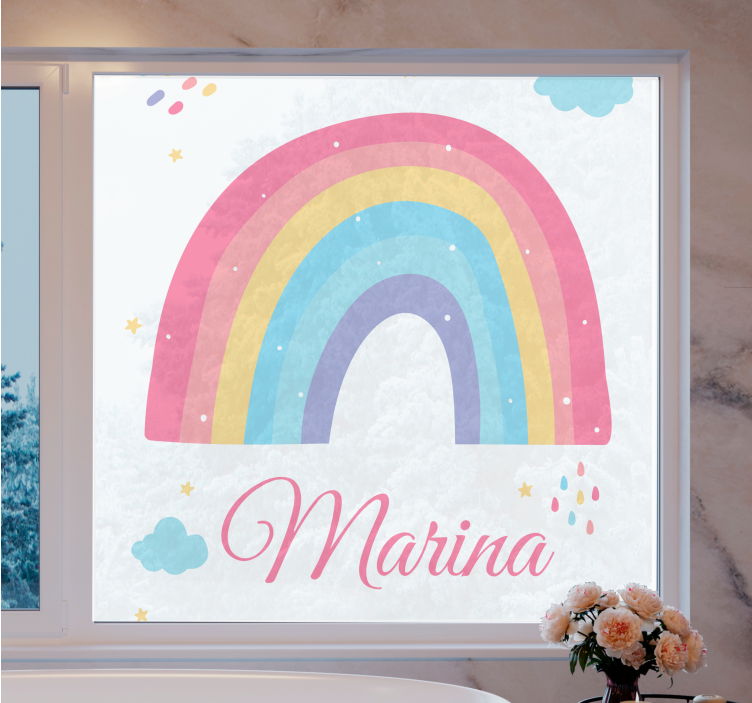 Cute rainbow and cloud in pastel  window decal - TenStickers