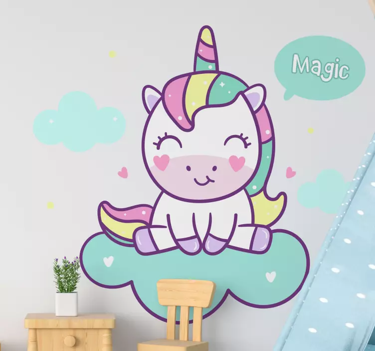 Happy unicorn character wall stickers for kid - TenStickers