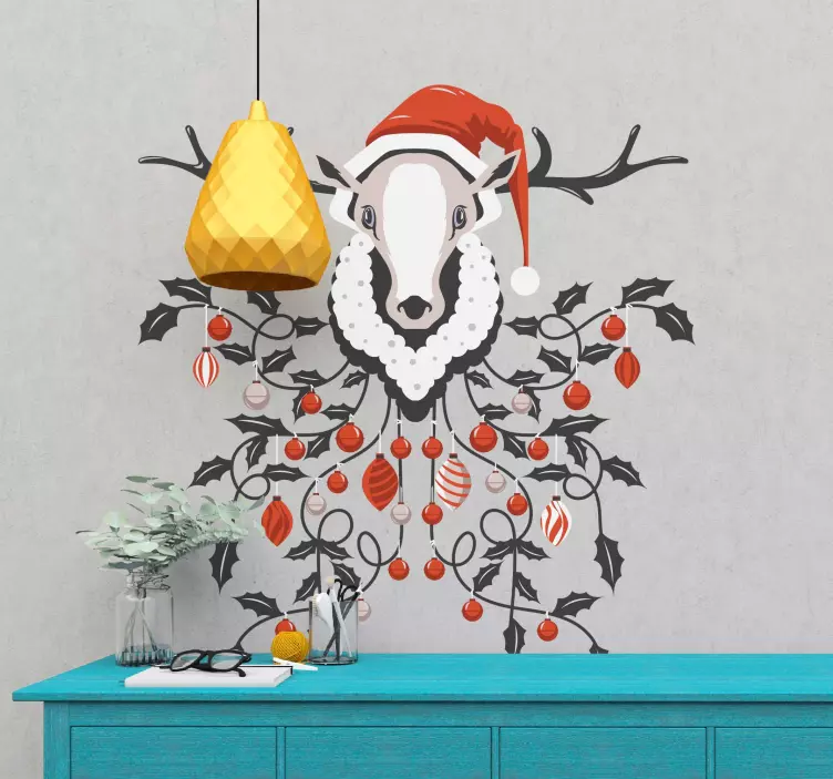 Decorated reindeer head christmas sticker - TenStickers