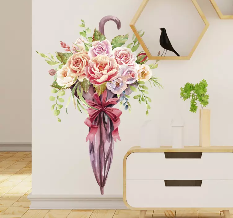 Decorative spring flower umbrella wall sticker - TenStickers