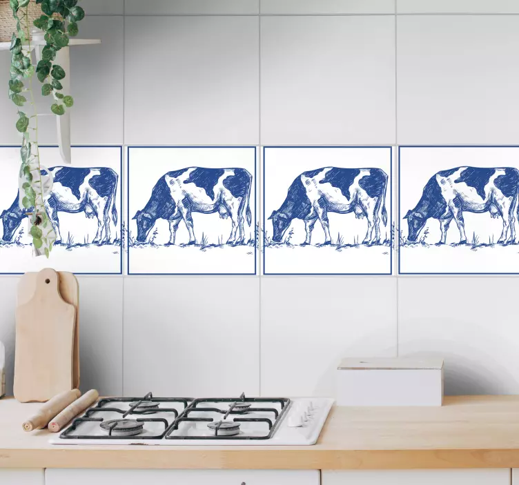 Delfts blue cow  tile sticker - TenStickers