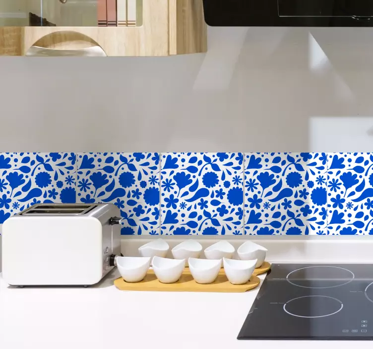 Delfts blue diverse flowers tile sticker - TenStickers