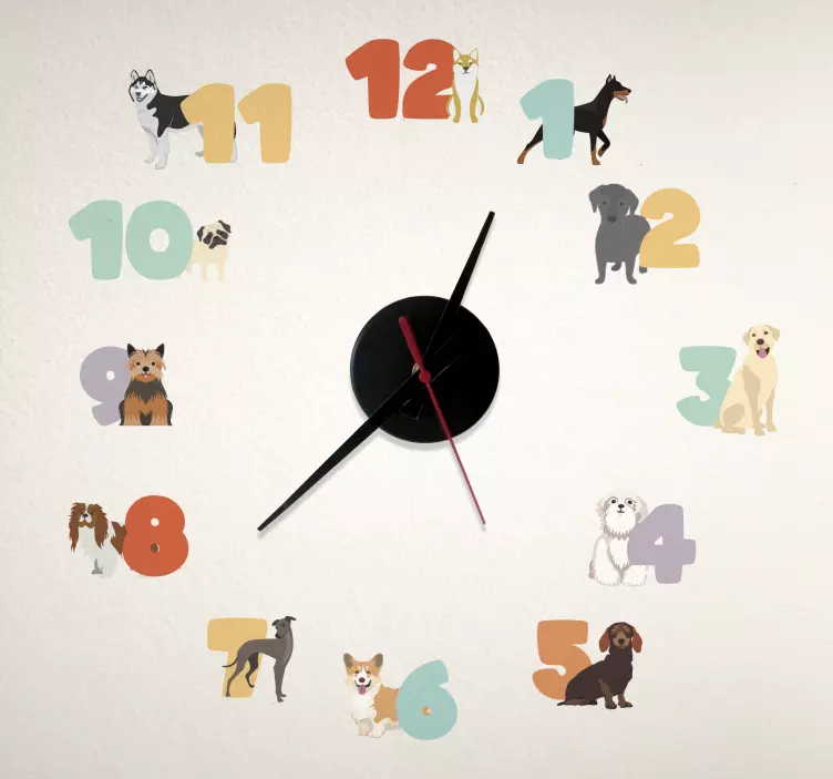 dogs clock wall stickers children's room - TenStickers