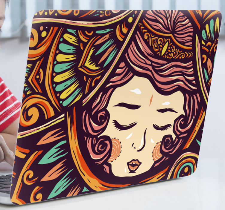 Drawing of a woman laptop sticker - TenStickers