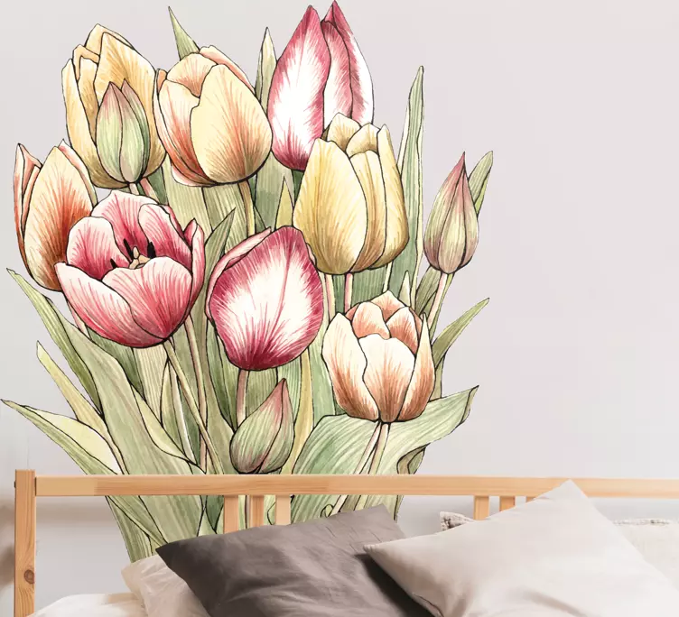 Drawn tulips art door sticker - TenStickers