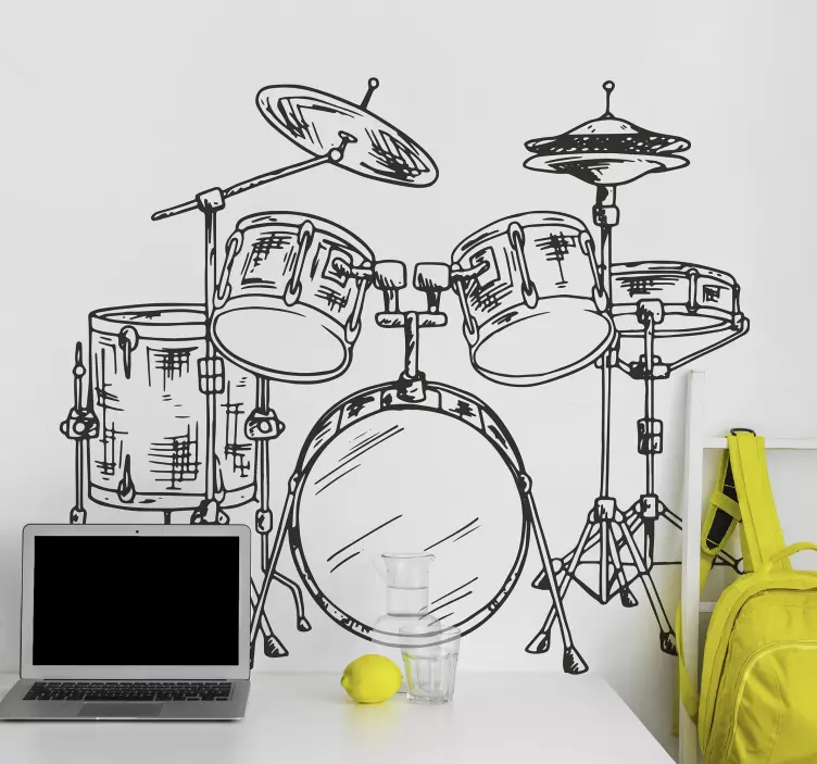 Drum Kit Drawing Wall Sticker - TenStickers
