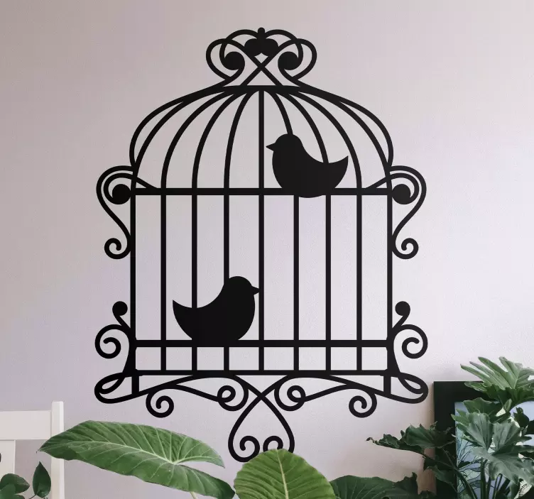 Elegant birds with a cage bird wall sticker - TenStickers