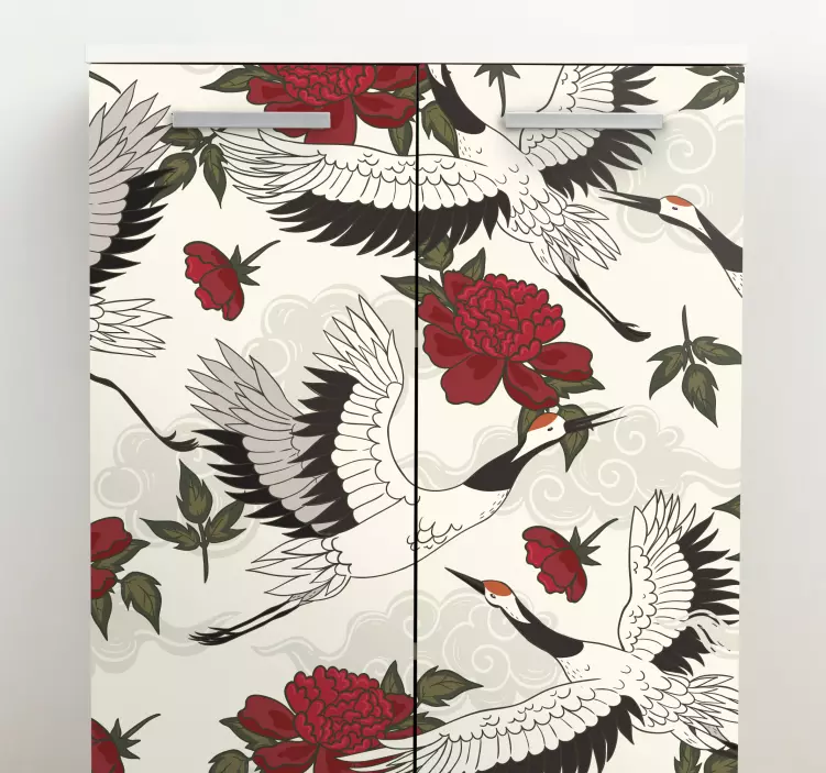 Elegant crane patterns furniture sticker - TenStickers