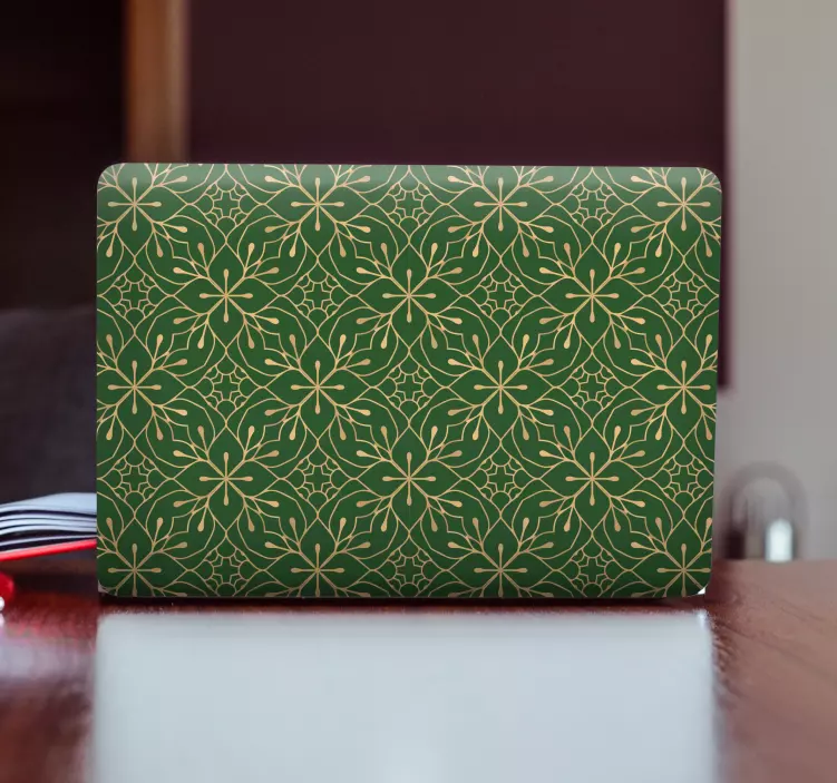 Elegant green and gold pattern laptop skin - TenStickers