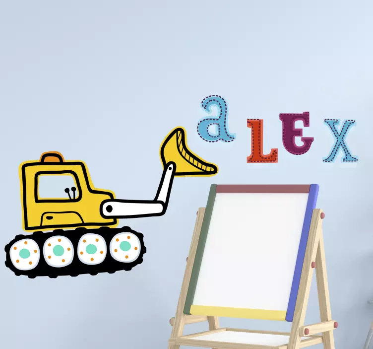 Excavator personalized name sticker - TenStickers