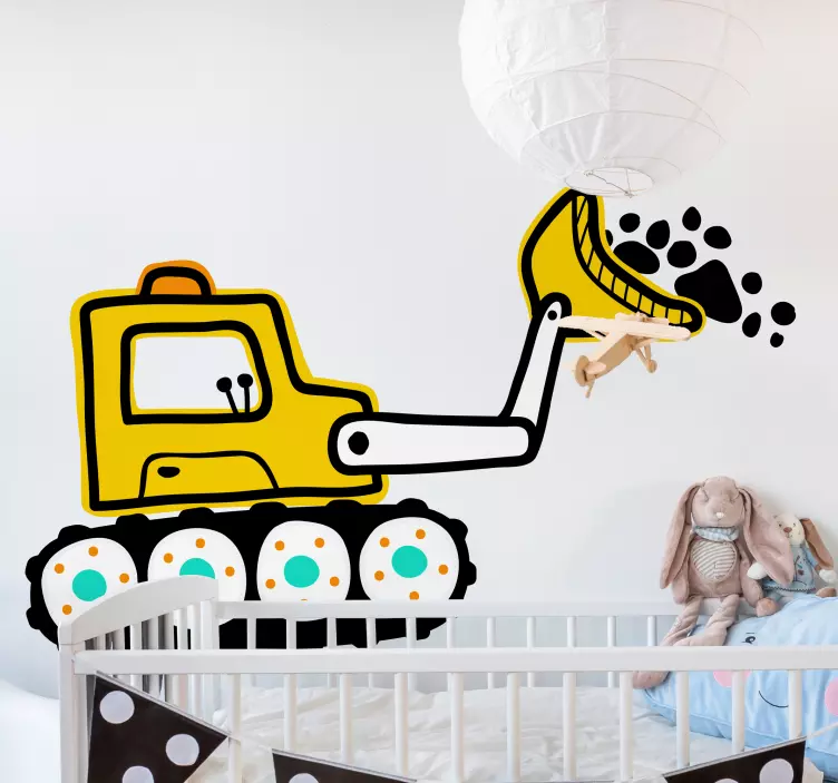 Excavator simple yellow and black toy sticker - TenStickers