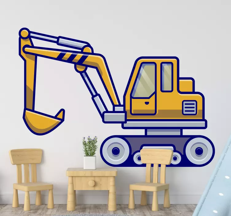 Yellow excavator for kids children room decal - TenStickers