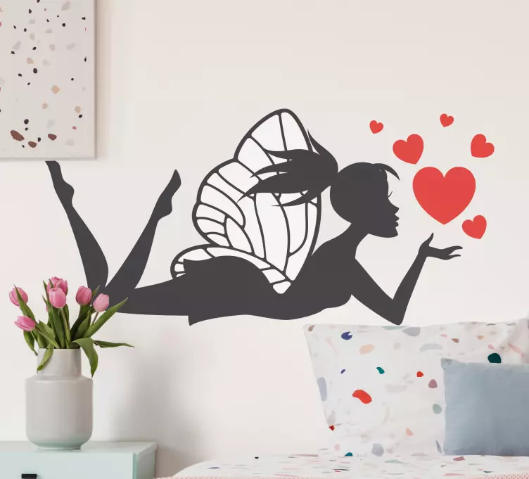Fairy silhouette with red hearts decal - TenStickers