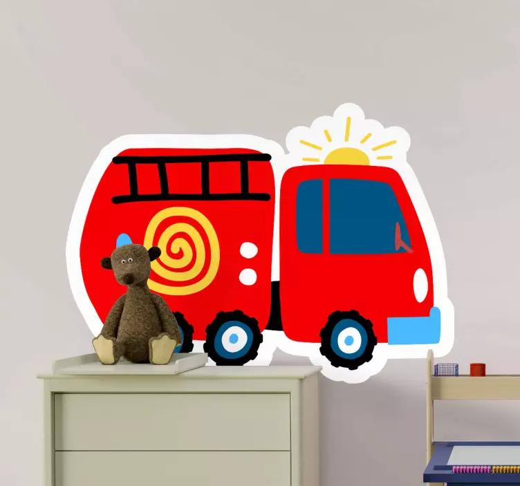 firefighter car red children bedroom sticker - TenStickers