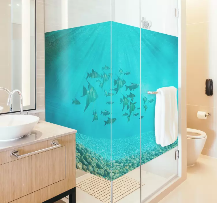 Fish Tank Art Shower Sticker - TenStickers