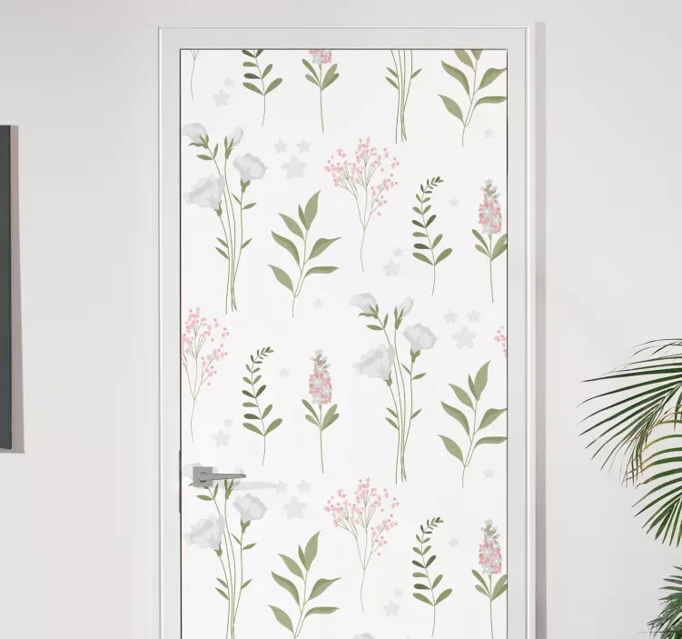 Floral beige design door sticker - TenStickers