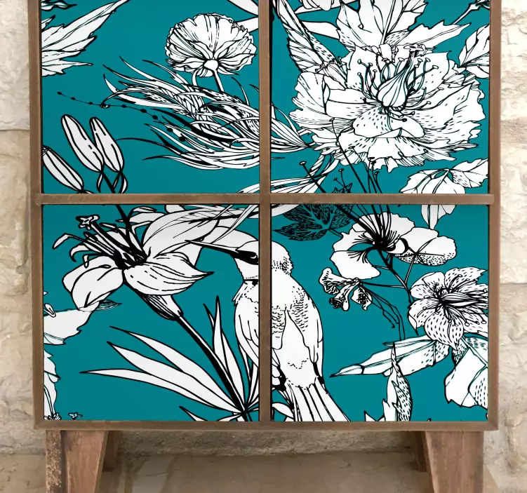 Floral bird patterns furniture sticker - TenStickers
