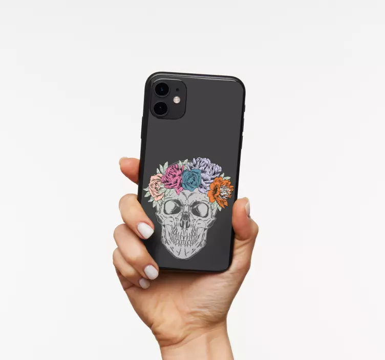 Floral skull design iPhone sticker - TenStickers