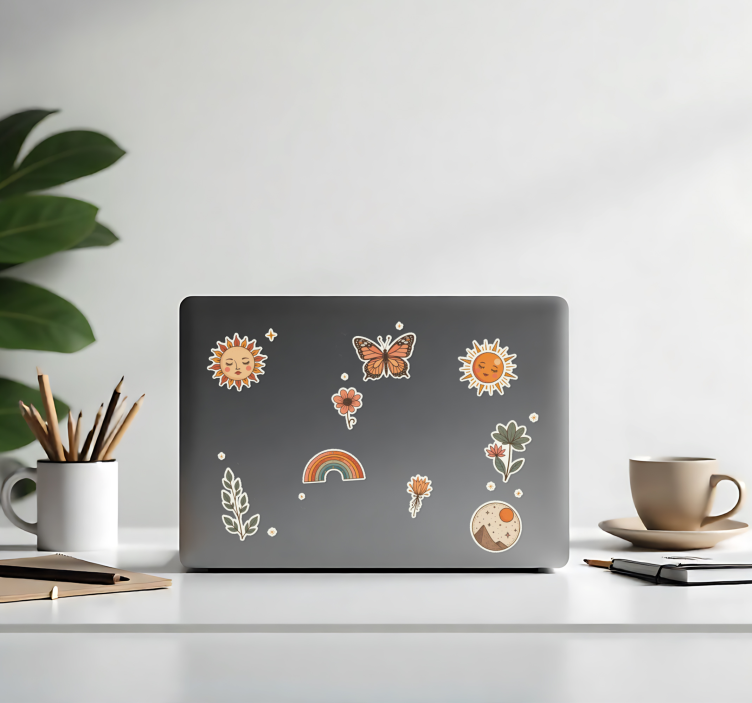 Bloom and sun decal collection laptop sticker - TenStickers