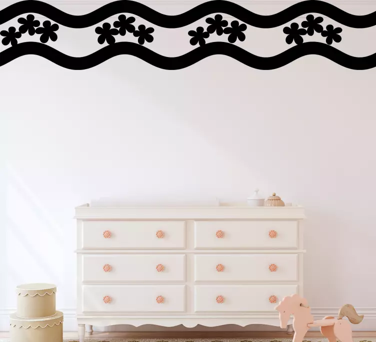 Flower and waves monocolor pattern  border decal - TenStickers