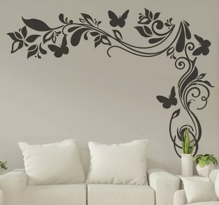 Flower branch with butterflies floral sticker - TenStickers