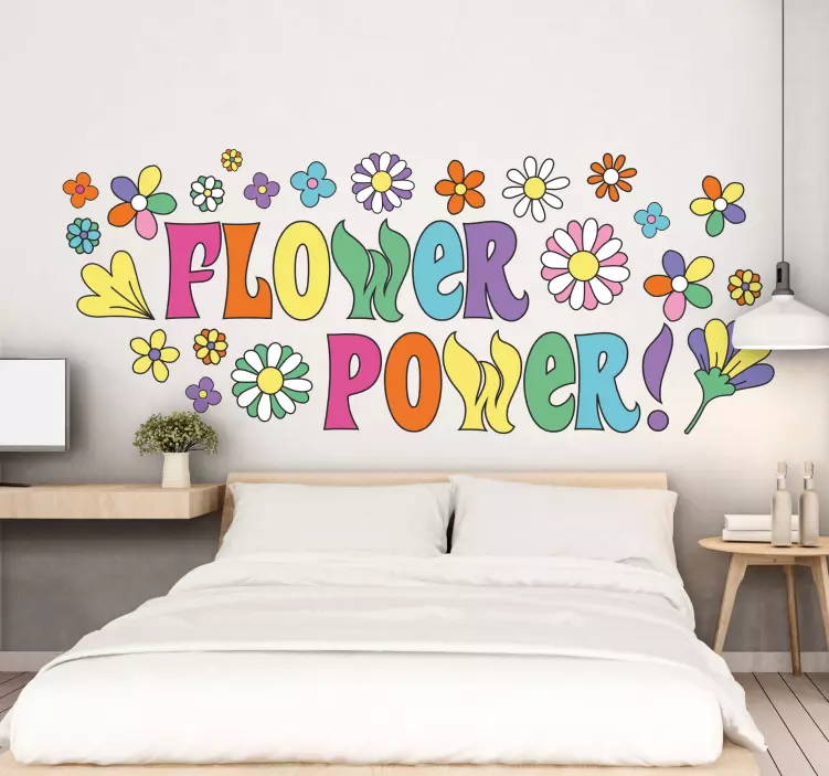 Flower power slogan with flowers vintage decal - TenStickers