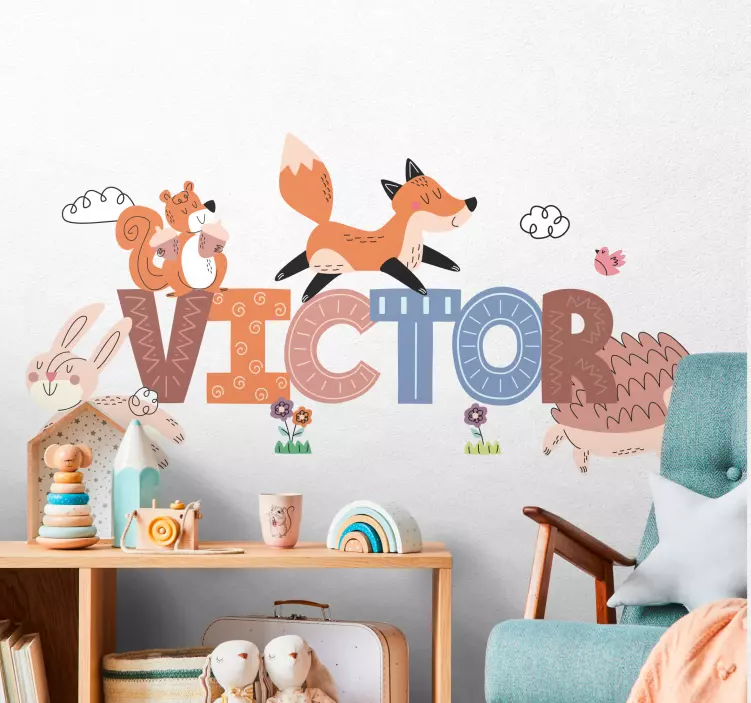 Forest kid animals  personalised sticker - TenStickers