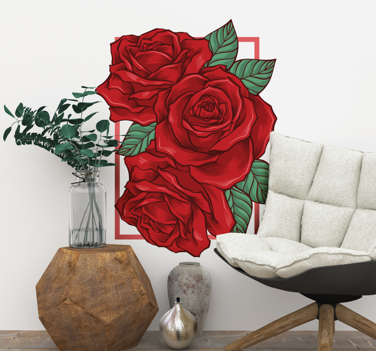Frame red roses flower wall sticker - TenStickers