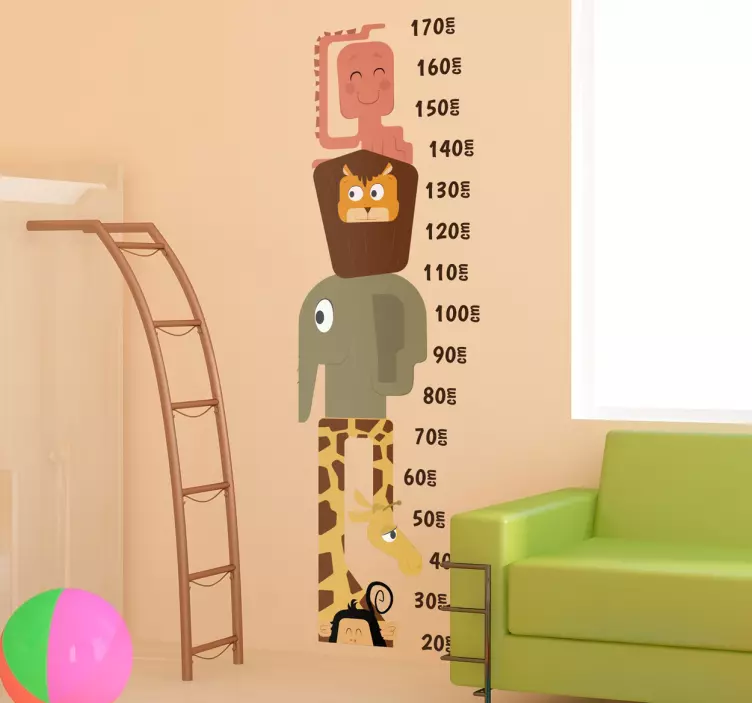 Friendly wild animals height chart wall sticker - TenStickers