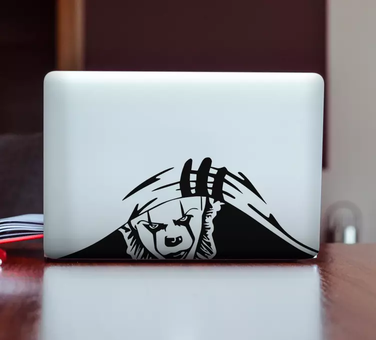 Frightening it clown peeking laptop skins - TenStickers