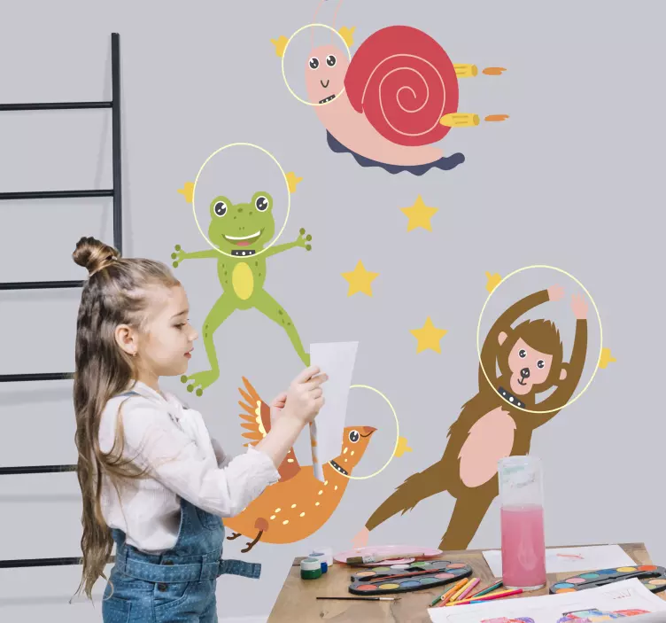 Fun friend animals space wall sticker - TenStickers