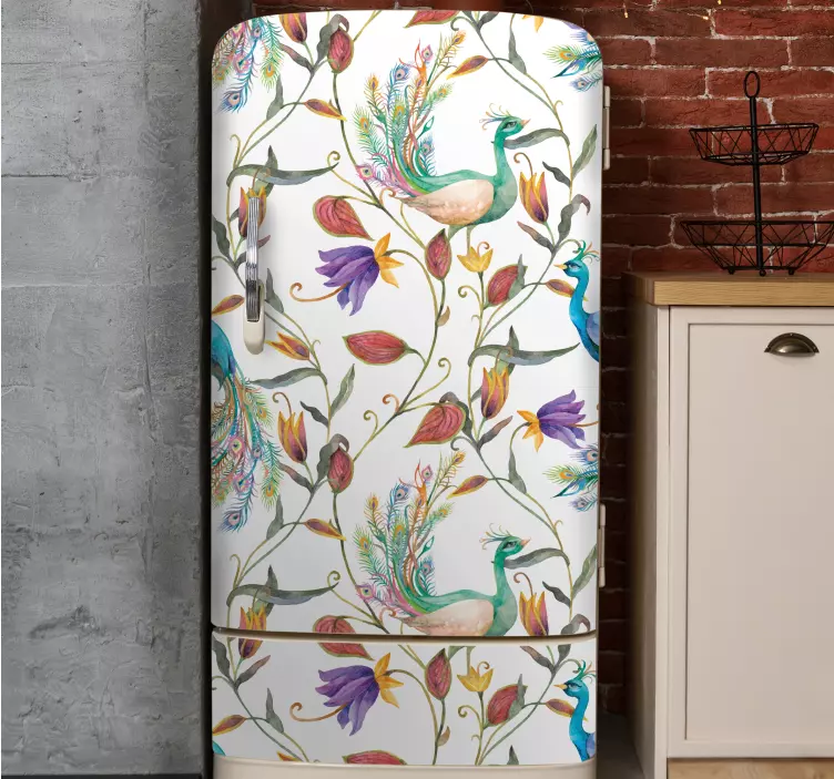 Garden flowers with little birds fridge decal - TenStickers