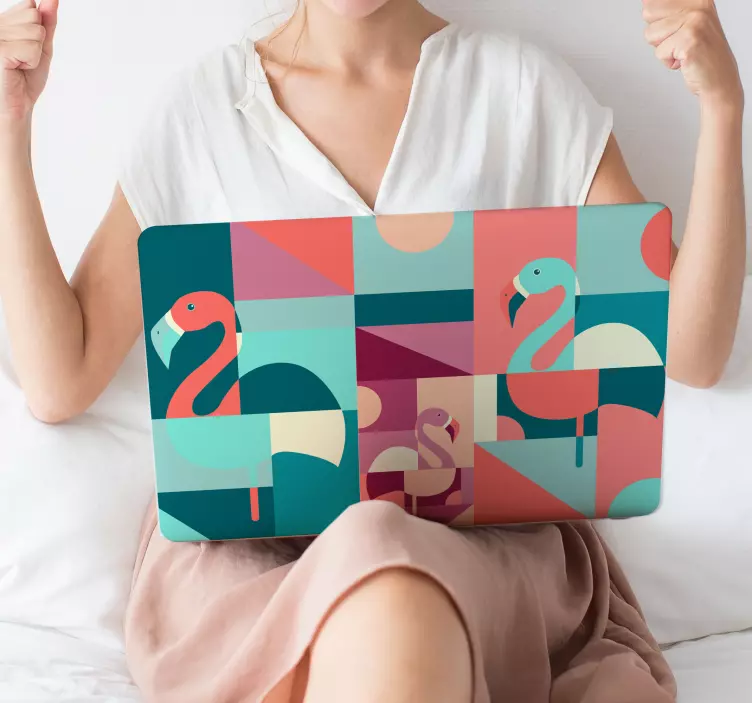 Geometric Flamingos Laptop Skin Sticker - TenStickers