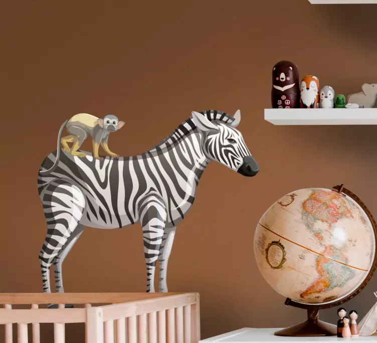 Giraffe Zebra and Monkey together animal decal - TenStickers