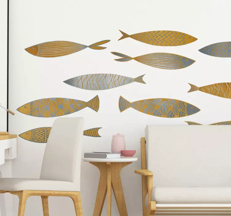 Gold and silver fish living room wall sticker - TenStickers