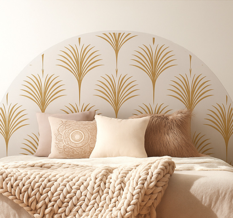 Golden fan palms bedroom wall sticker - TenStickers
