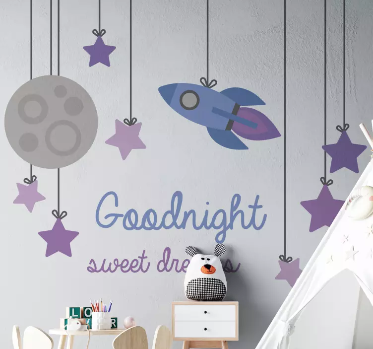 Good night with moon space wall sticker - TenStickers