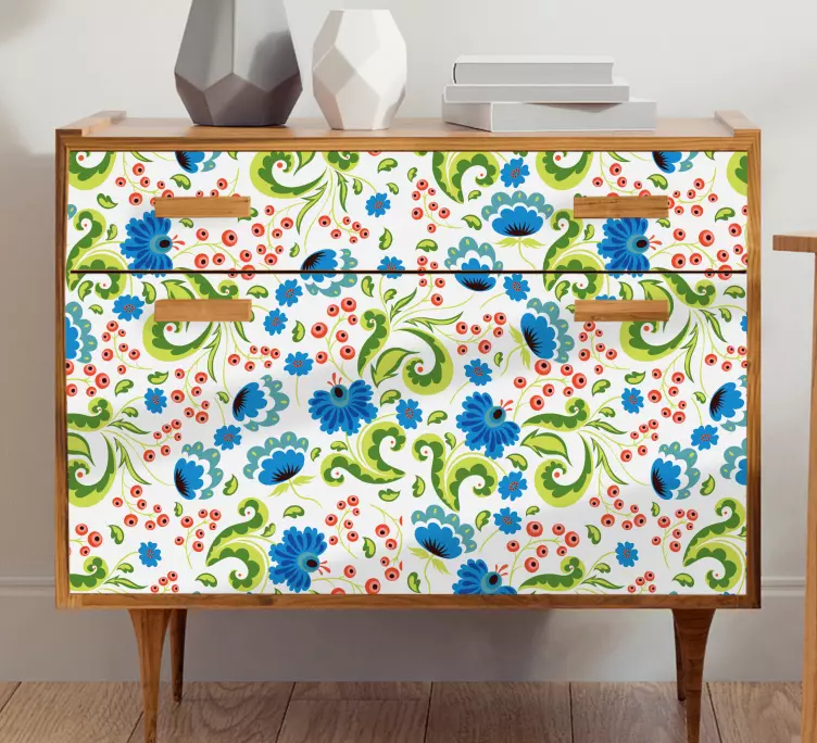 Green and blue flowers all over furniture decal - TenStickers