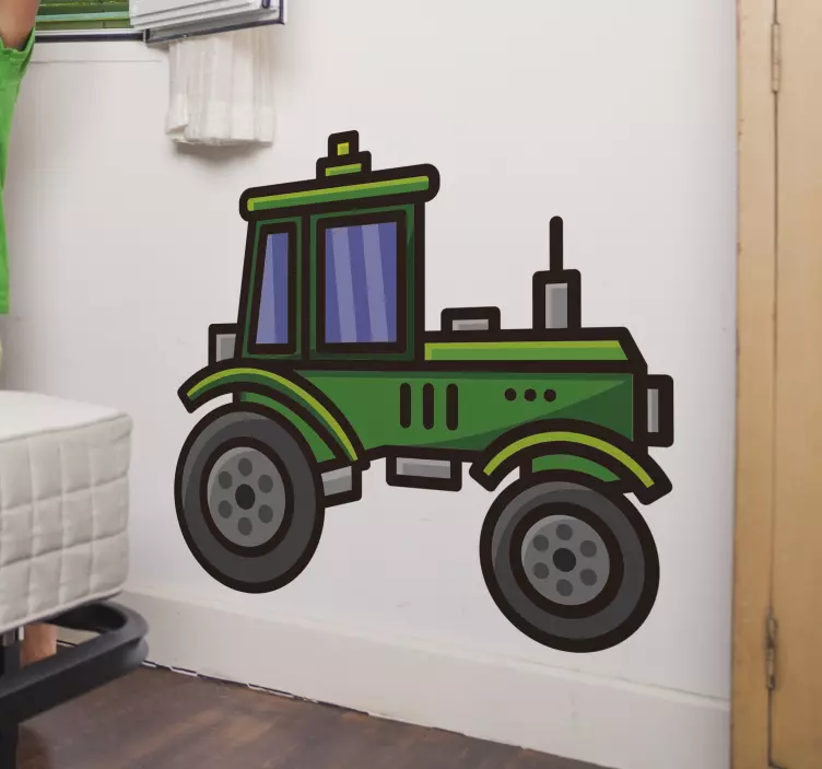 Green big tractor  children bedroom wall sticker - TenStickers