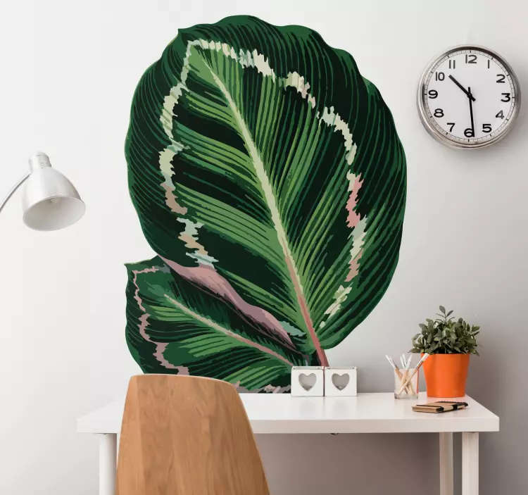 Green red maranta leaves flower wall decal - TenStickers