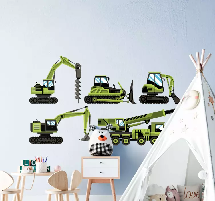 Green Tractor and bulldozers toy sticker - TenStickers