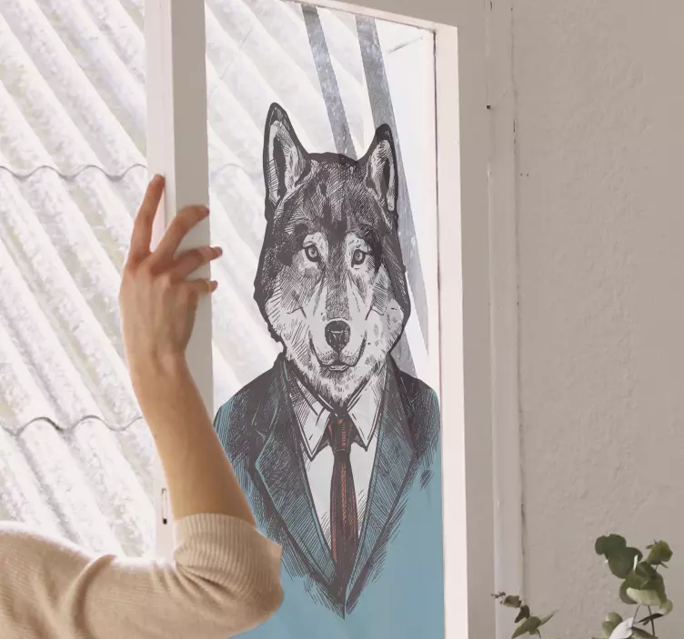 hand drawn business wolf window decal - TenStickers