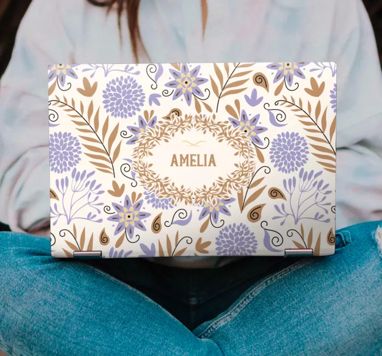 Painted vintage flowers pattern laptop skins - TenStickers