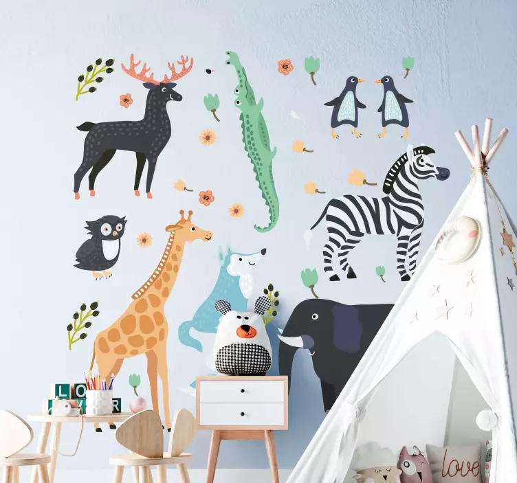 Happy animals in a park nursery wall sticker - TenStickers