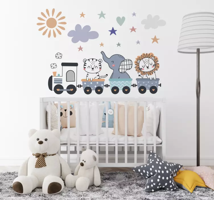 Happy animals train illustration sticker - TenStickers