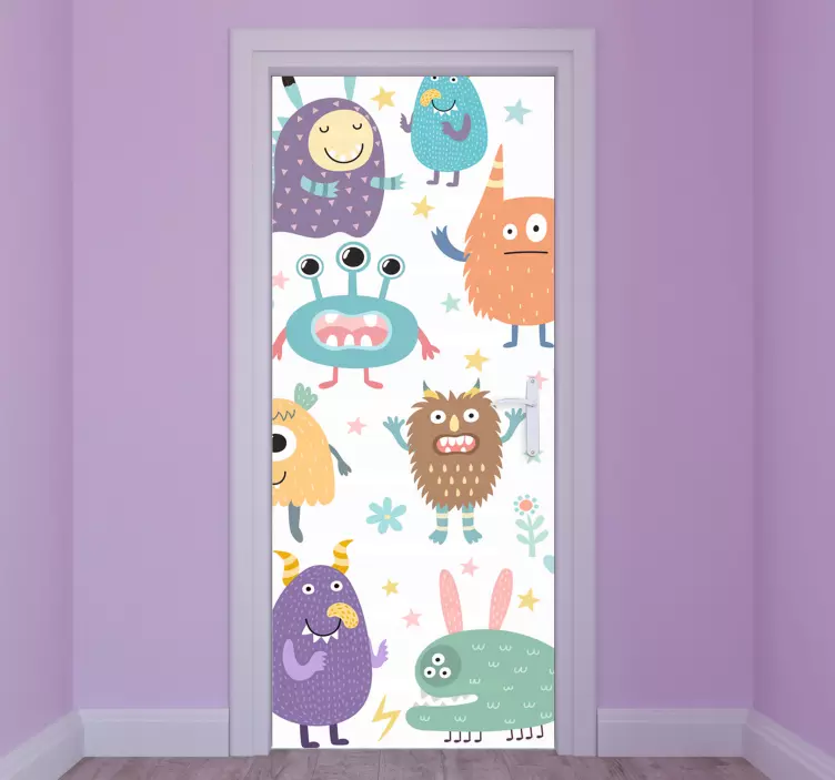 Happy monster door sticker - TenStickers